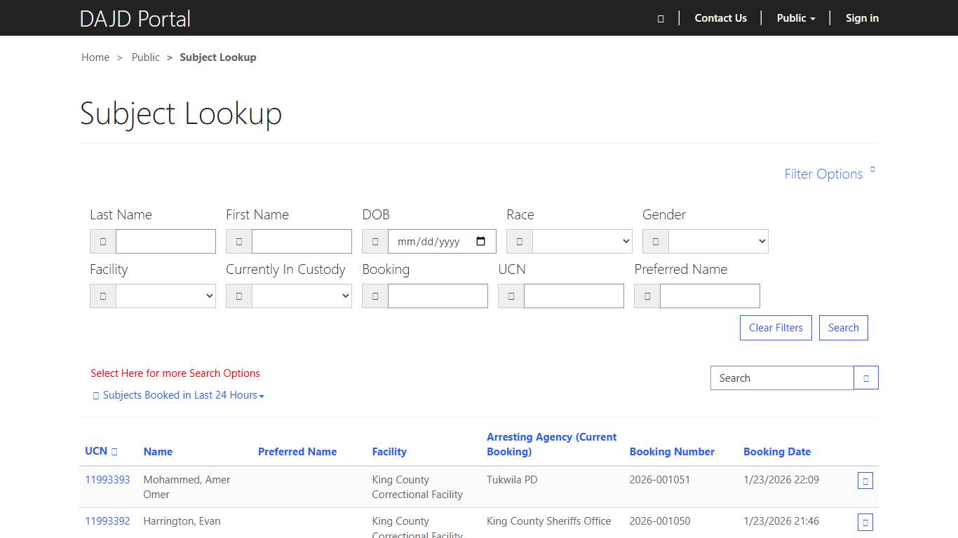 Subject Lookup · Custom Portal